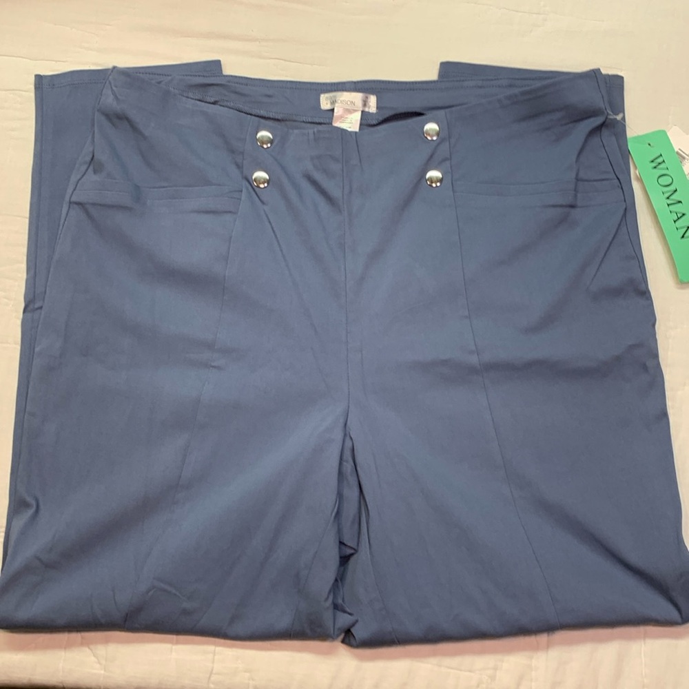 89th & Madison Nautical Blue Flat‎ Front Dress Pants Women's Size 2X Plus NWT